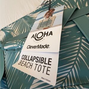 ALOHA CollectionTeal Palm-Print Collapsible Beach Tote